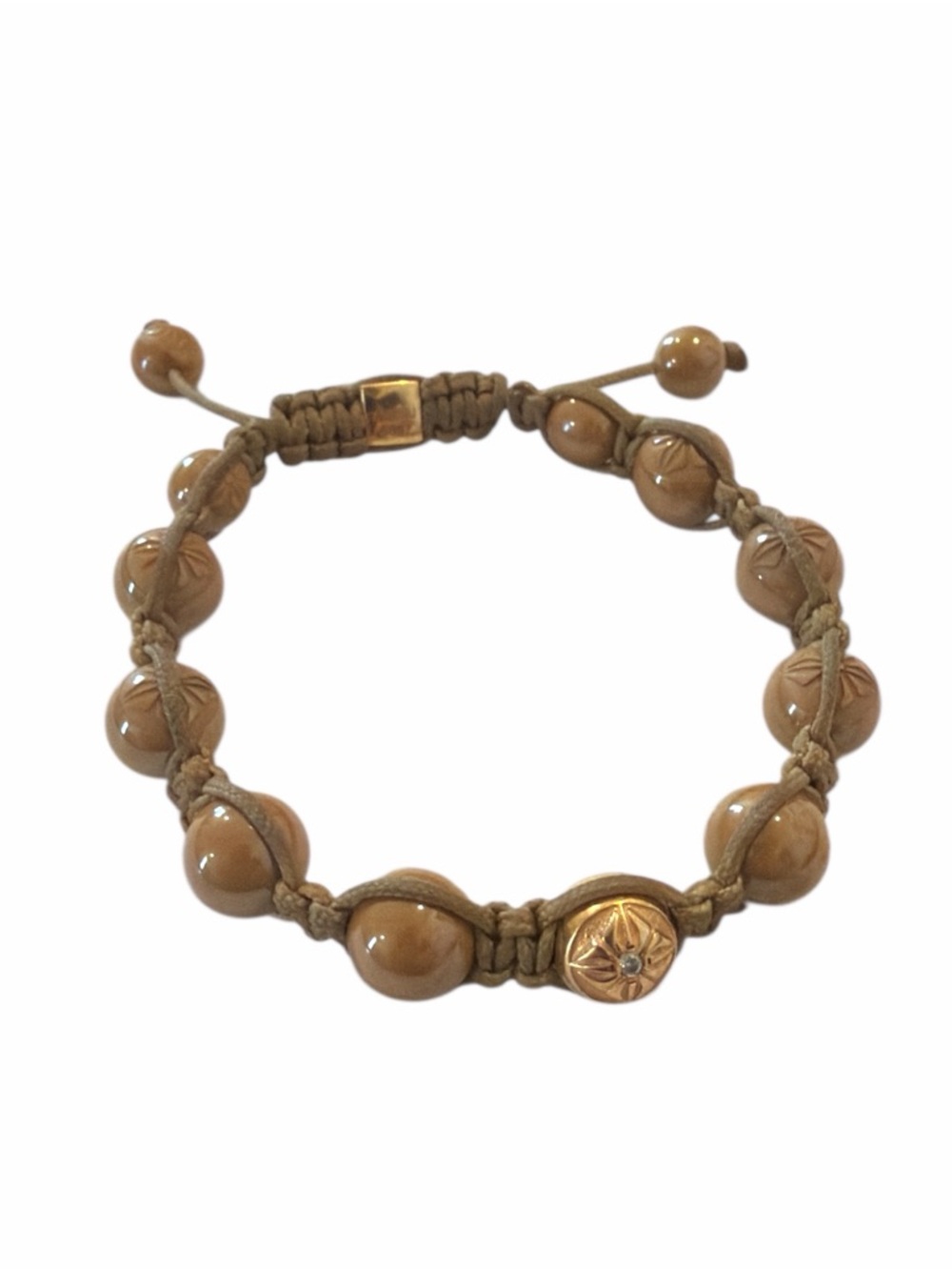 Tan Beaded Macramé Bracelet with Gold Accent